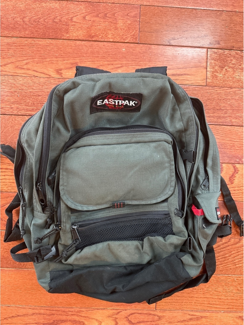 Vintage Eastpak USA Multi Pocket Backpack Gray Black